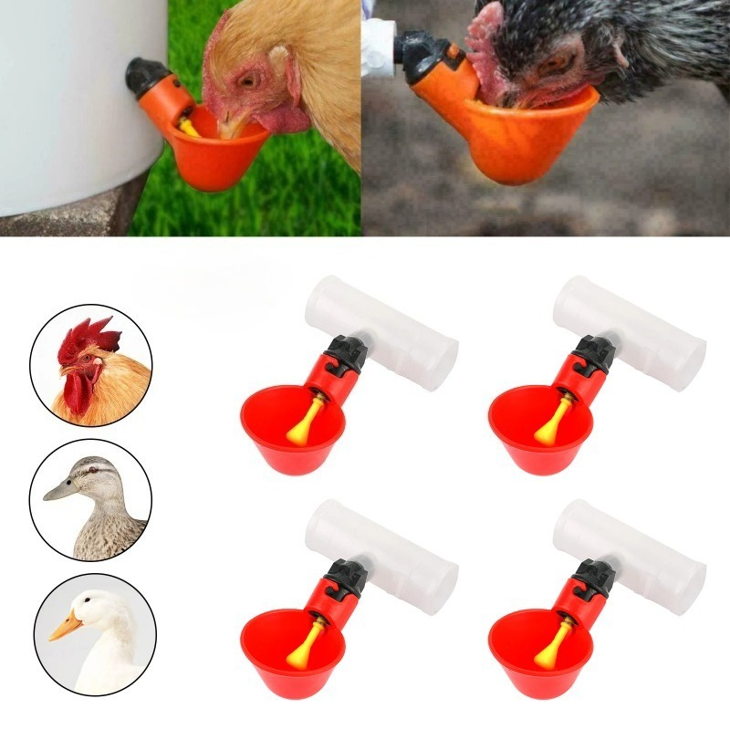 Chicken Nipple Drinker - 4個入り自動鶏ウズラ用給水器、鳥用ウォーターカップ、黄色ニップル付き直管式家禽用給水システム