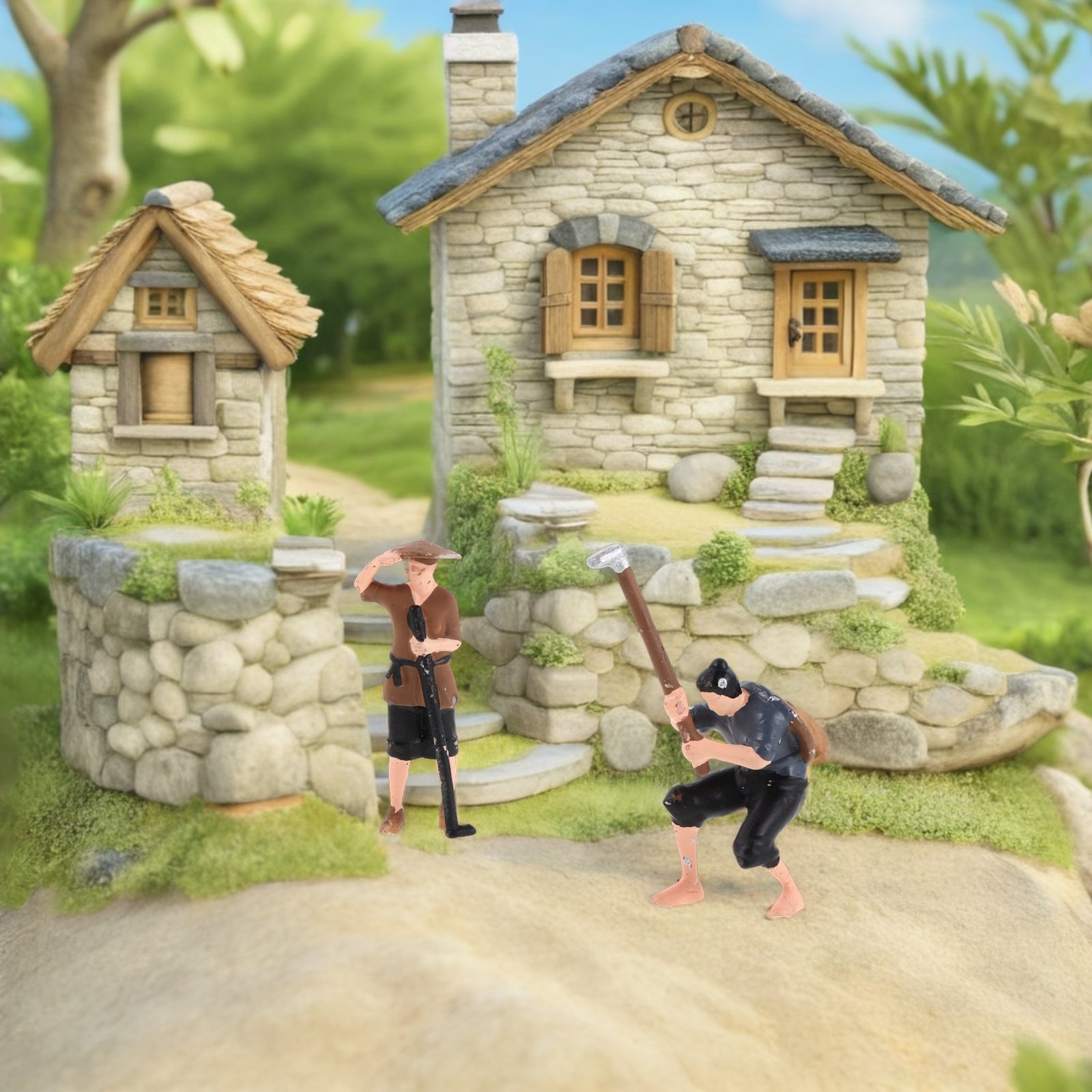2個セット ミニチュアシーン 古代農民 レジン製 小さな人  - Farming A のレビューと価格